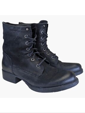 Brown’s Black Leather Lace-Up Combat Boots | Made In Italy | Size 6.5/7 EU 37